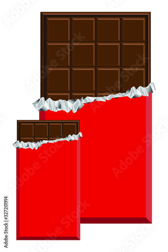 Illustration vectorielle de 2 tablettes de chocolat ouverte à moitié. 