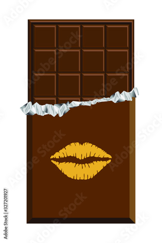 Illustration vectorielle d’une tablette de chocolat avec une bouche en décoration sur le papier d’emballage. 