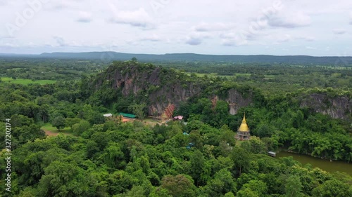 4k Aerial Footage of Suwannakhuha Cave in Nongbualamphu City,Thailand photo