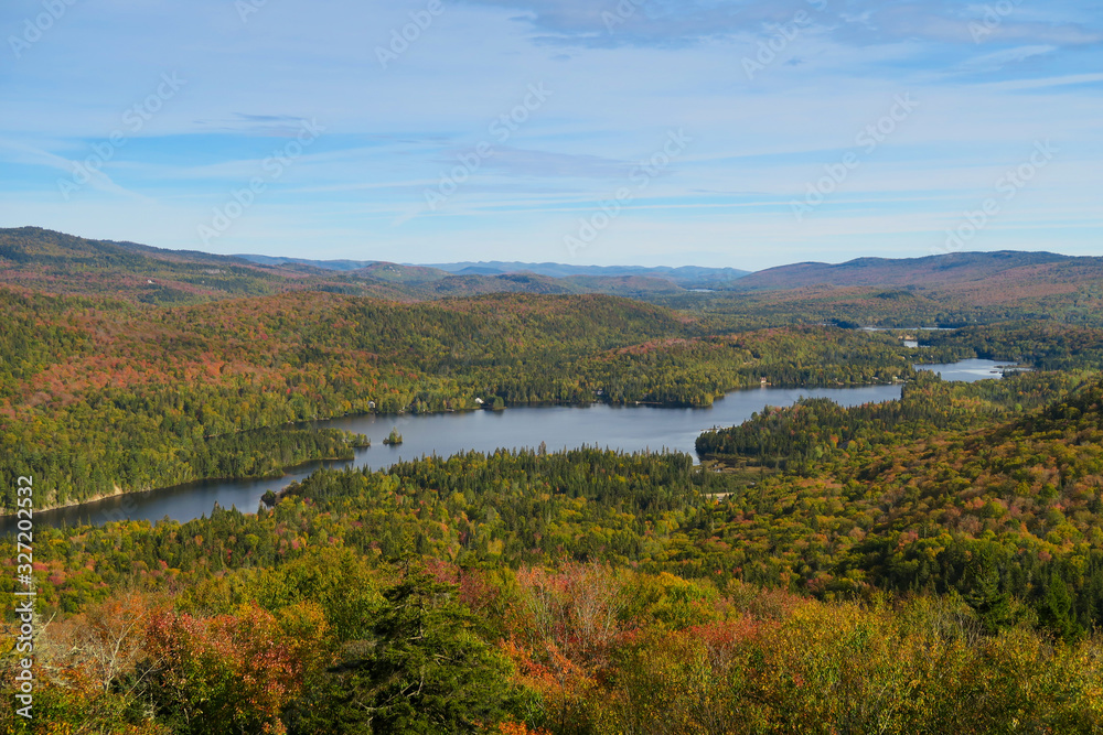 Beautiful view over the Saint-Maurice river, at the Mauricie national park, during fall season