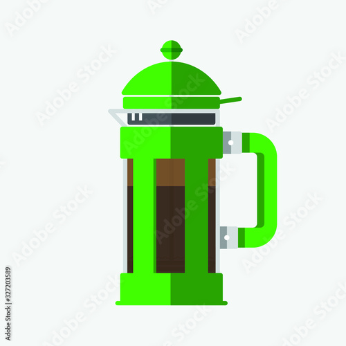 green color coffee french press isolated flat design illustrator on white background photo