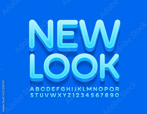 Vector stylish logo New Look. Blue 3D Font. Creative Alphabet Letters and Numbers.