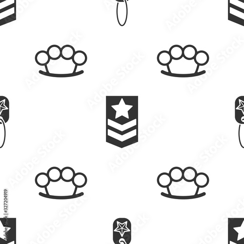 Set Military dog tag , Chevron and Brass knuckles on seamless pattern. Vector