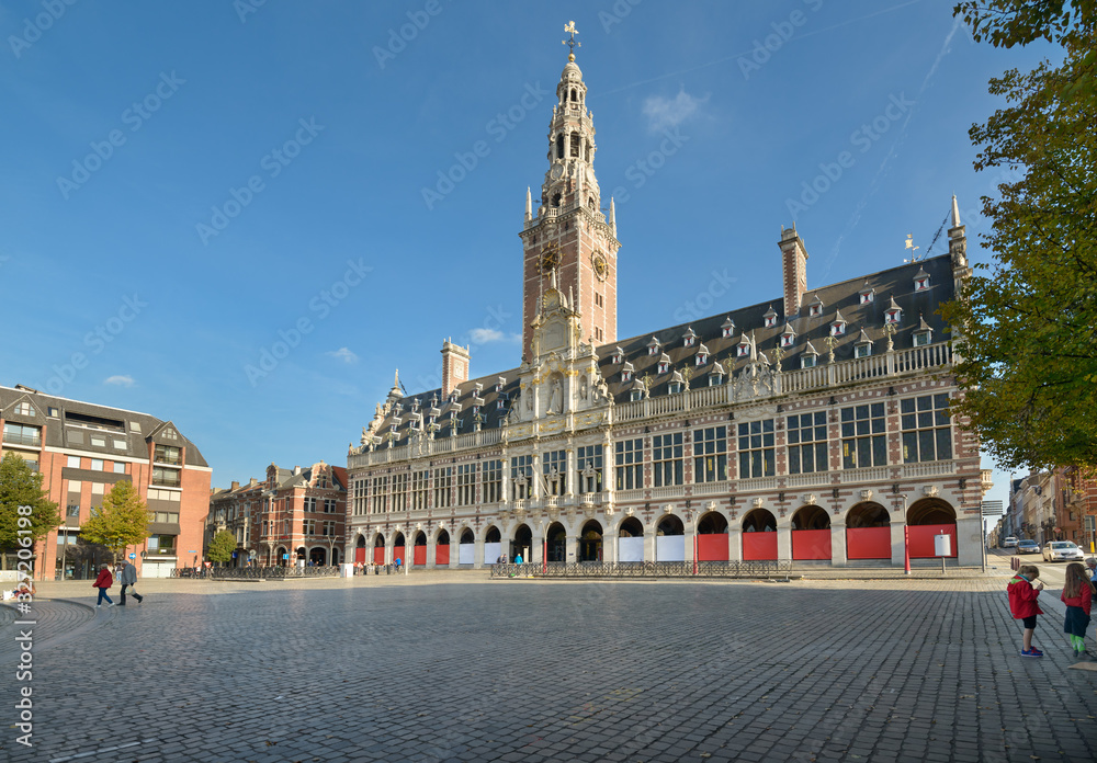Neo Flemish Renaissance style Central Library of Catholic University of Leuven Monseigneur on Ladeuzeplein square, Leuven, Belgium