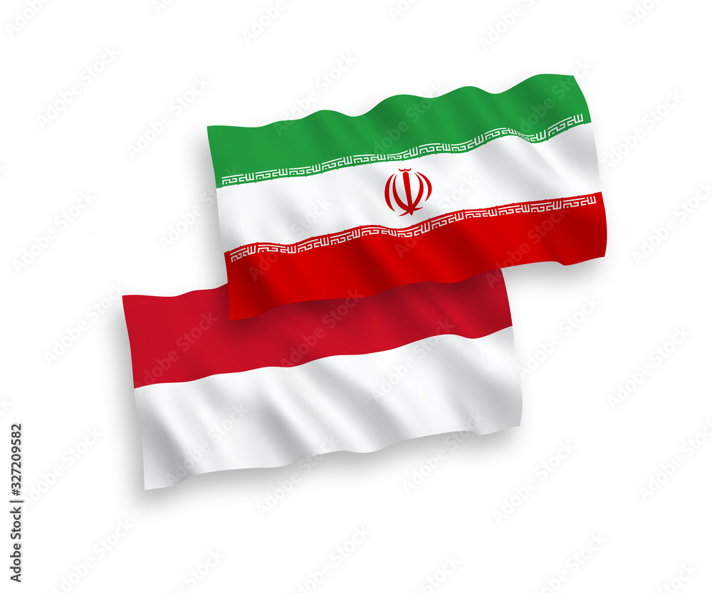 Flags of Indonesia and Iran on a white background