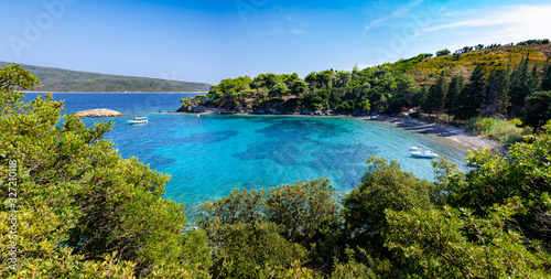 Secret Panoramic View of secret Bay with Beach at Island of Alonnisos, Sporades, Greece