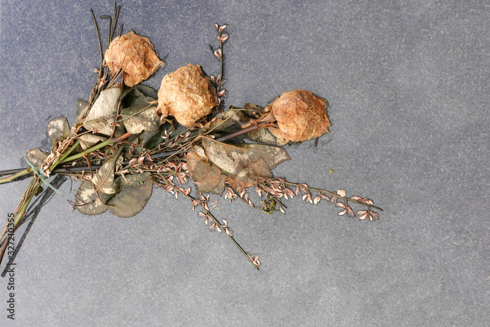 Εκτύπωση καμβά Verwelkte Rosen auf einem Grab