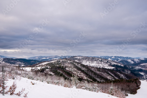 winter landscape in mountains with cloudy arch, slovakia Beskid Mountains Velka Raca, Beskydy Mountains