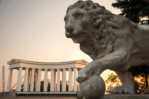 Lion statue and Colonnade of the Vorontsov Palace in Odessa. photo