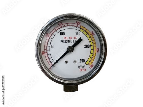 Gas pressure gauge isolated on white background, with clipping path.