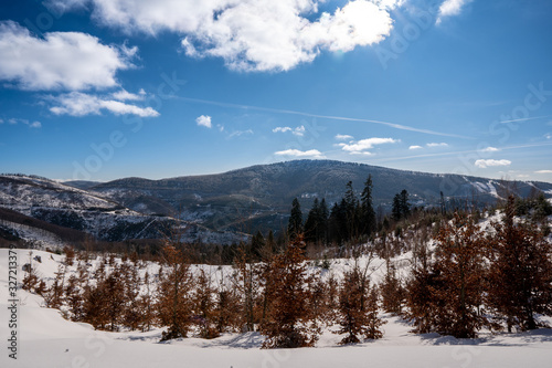 Gorgeous winter landscape in the mountains with sun, Slovakia and Beskids