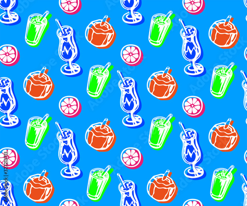 Seamless pattern with Cocktail drinks. Hand drawn ink illustration. Vector pattern. Print for textile, cloth, wallpaper, scrapbooking