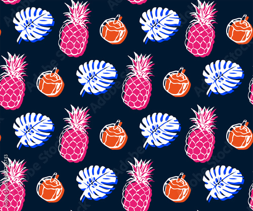 Seamless pattern with pineapple. Hand drawn ink illustration. Vector pattern. Print for textile, cloth, wallpaper, scrapbooking