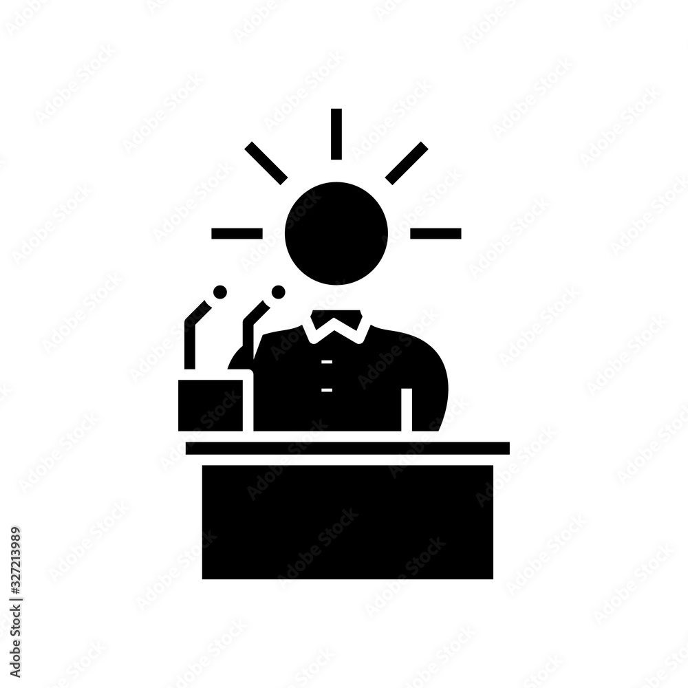 Director speech black icon, concept illustration, vector flat symbol, glyph sign.