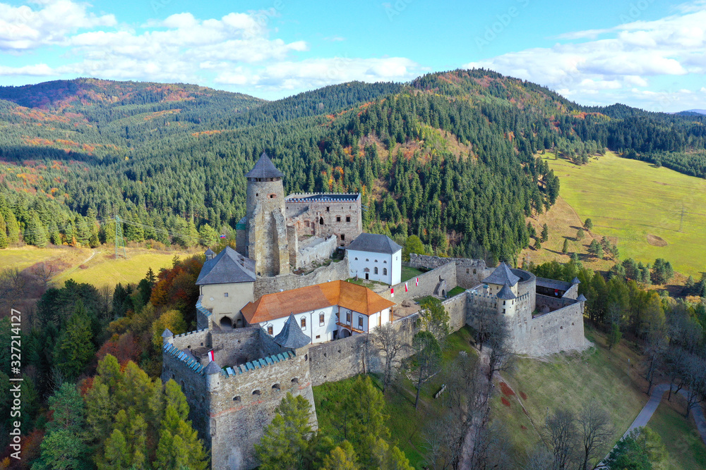 Aerial view of castle in Stara Lubovna in Slovakia