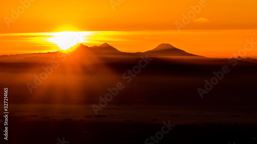 Sunrise over the Three Sisters and Willamette Valley  Oregon  as seen from Marys Peak National Recreation Area.