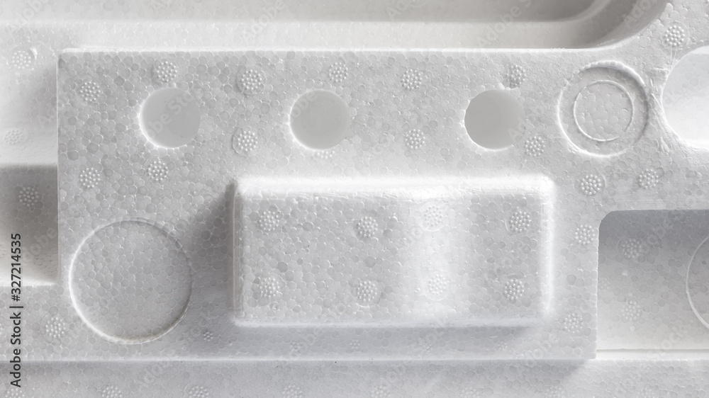 Polystyrene or styrofoam padding for product packaging. Detail of