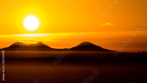 Sunrise over the Three Sisters and Willamette Valley, Oregon, as seen from Marys Peak National Recreation Area.