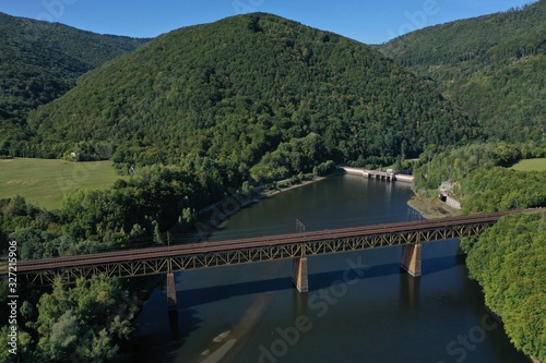 Aerial view of railway bridge in Mala Lodina village in Slovakia photo
