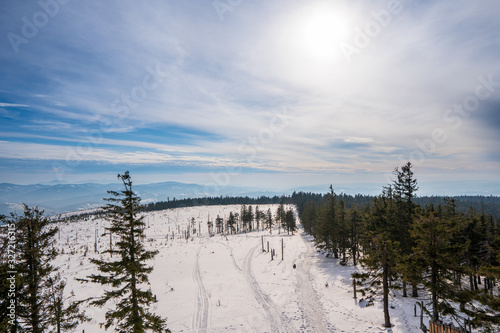 Winter landscape in mountains at sunshine day with beautiful clouds, Poland Beskids © Martin