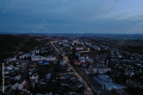 Aerial night view of the city Vranov nad Toplou in Slovakia