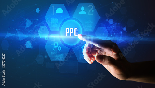Hand touching PPC inscription, new technology concept