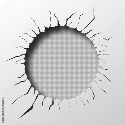 Round hole with cracks, transparent background.