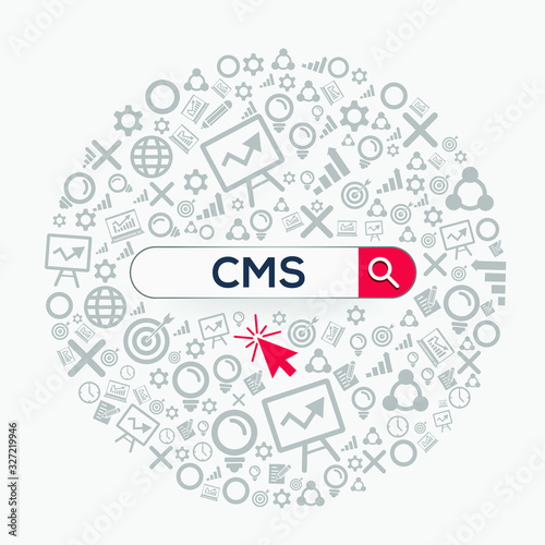 CMS mean (content management system) Word written in search bar ,Vector illustration.