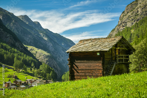 Old wooden hut in Saas valley close to Saas-Balen
