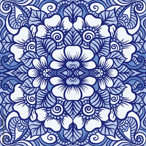 Eastern ethnic motif, traditional indian henna ornament. Seamless pattern, background. Vector illustration.