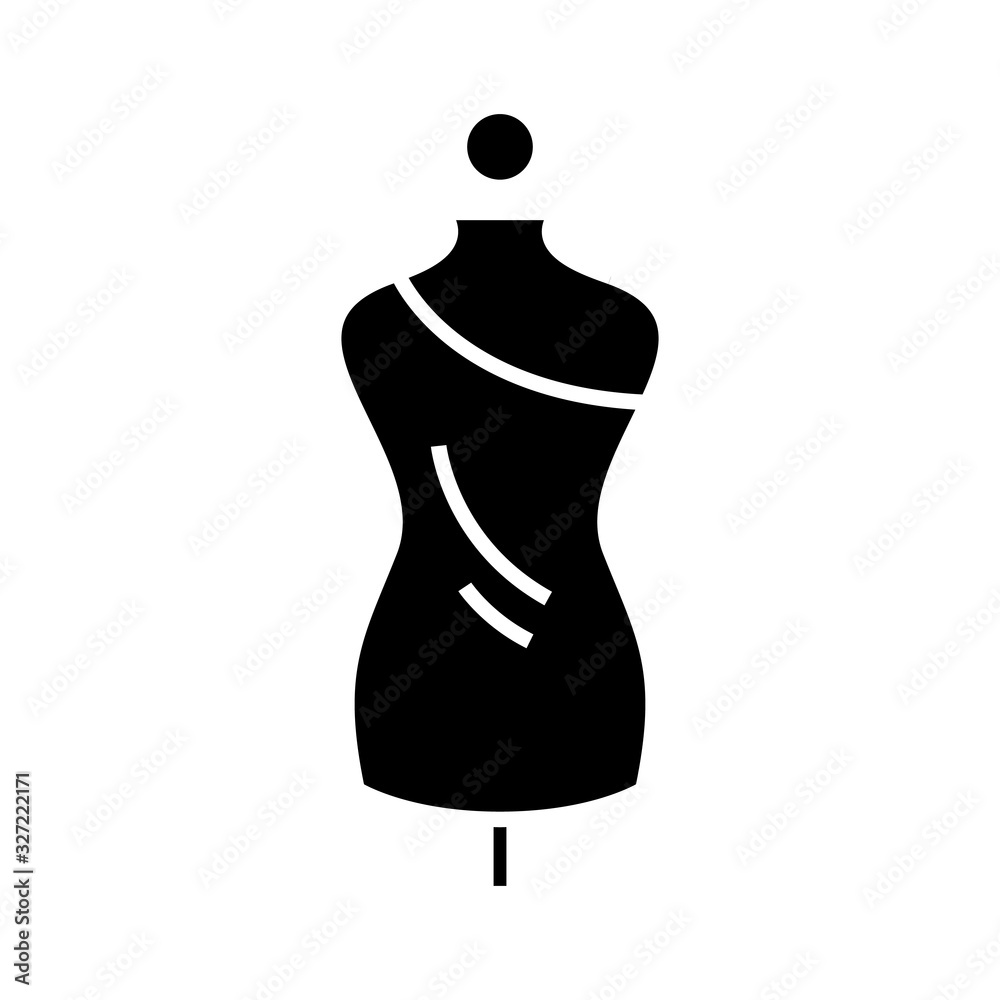 Fitting manikin black icon, concept illustration, vector flat symbol, glyph sign. Fitting manikin black icon, concept illustration, vector flat symbol, glyph sign.