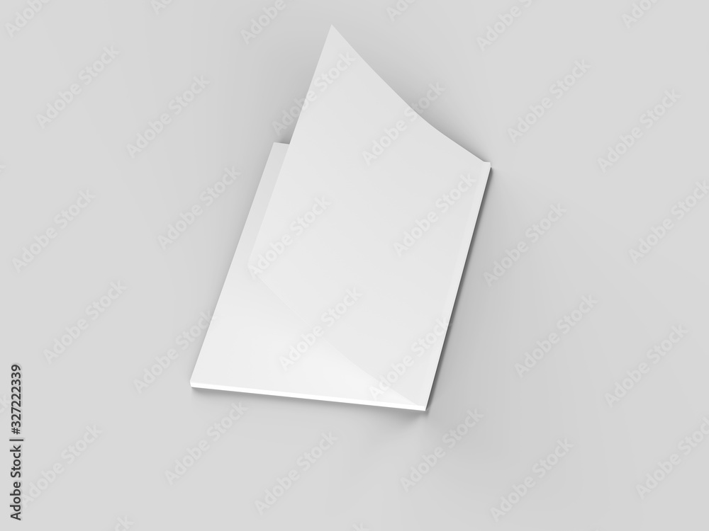 Open magazine with a glued binding. Vertical A4 format. 3d illustration. Open magazine with a glued binding. Vertical A4 format. 3d illustration.