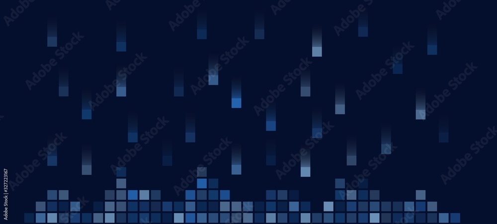 Dynamic background with blue squares falling down. Abstract futuristic cyber style pattern with copy space. Good for banners, templates.