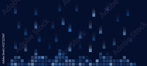 Dynamic background with blue squares falling down. Abstract futuristic cyber style pattern with copy space. Good for banners, templates. photo