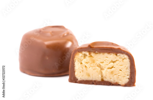 Chocolate Cream Truffle Cut Open and Isolated on a White Background