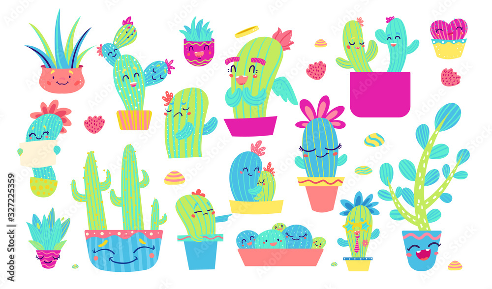 Funny cacti characters set Funny cacti characters set