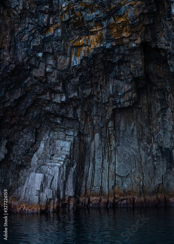 geological rock formations in cave in water