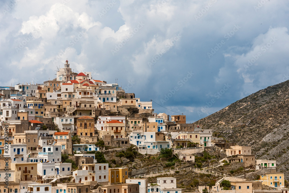 Greece, Dodecanese, Karpathos Island, Olympos.  Panoramic view of the village,  in north of Karpathos is called the most beautiful village of Greece