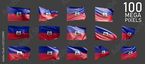 Εκτύπωση καμβά 14 various pictures of Haiti flag isolated on grey background - 3D illustration