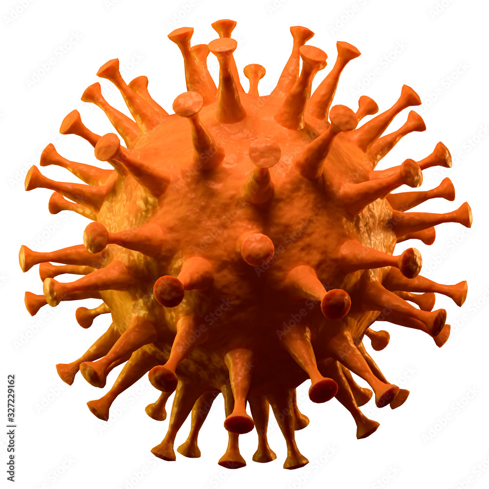 3D render: New Corona Virus isolated on white. Sars-CoV-2 virus causing Covid-19 disease. - obrazy, fototapety, plakaty 