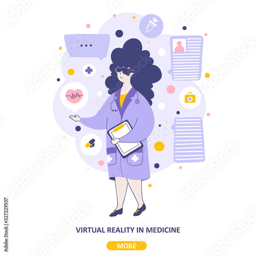 Virtual reality medical services vector landing page template