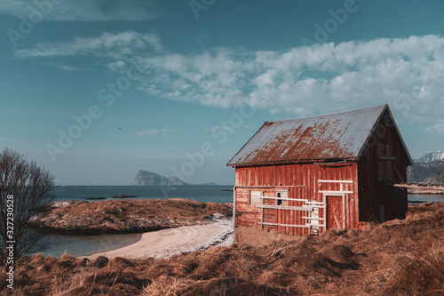 Norwegian barn on the coast of Sommaroy in the Arctic Circle.