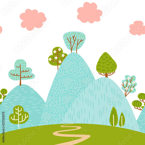 Fotoroleta ogród kreskówka wzgórze panorama roślina