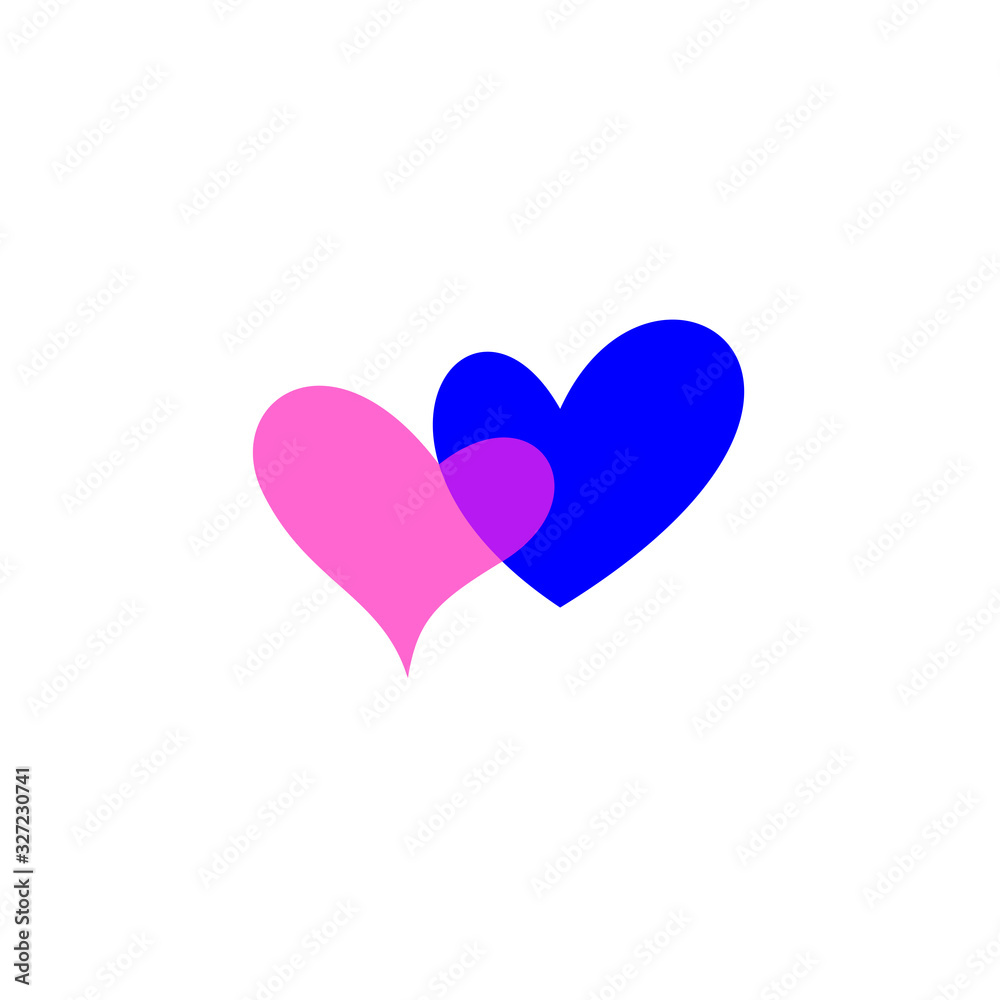 Hearts icon pink and blue on white