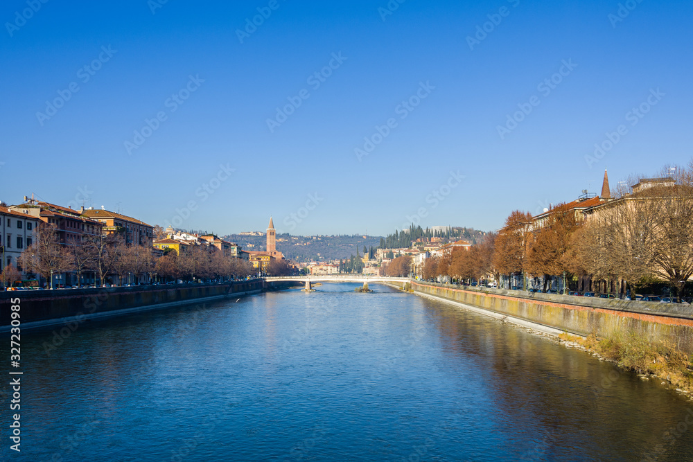 View on the city of Verona from the Adige river that crosses it.