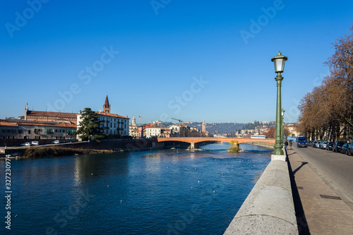 View on the city of Verona from the Adige river that crosses it. © emiliano