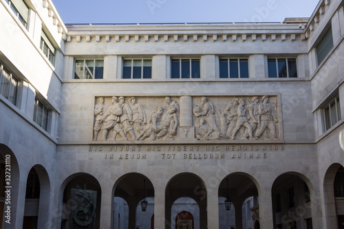 High relief in the New Courtyard of the Palazzo del Bo, it is the historical seat of the University of Padova since 1493