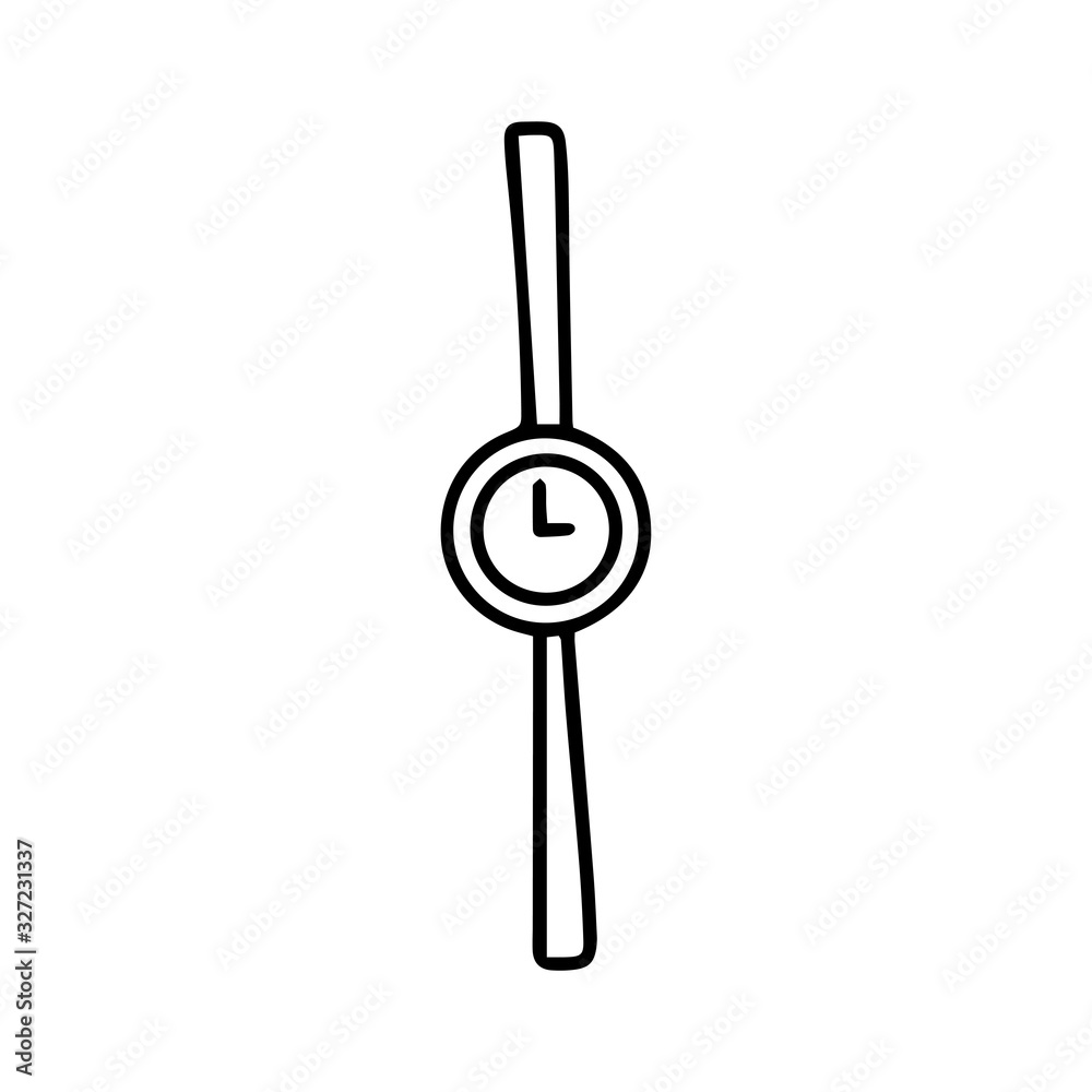 Wrist watch in doodle style isolated on white background.Sign icon.Vector outline illustration.Usable as icon or symbol. Wrist watch in doodle style isolated on white background.Sign icon.Vector outline illustration.Usable as icon or symbol.