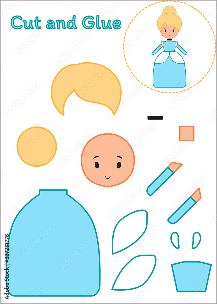 Cut and Glue Worksheet - Cinderella Stock Vector | Adobe Stock