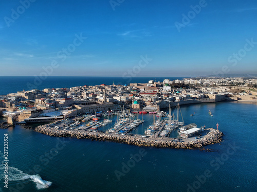 Areal view of the port in the old city of Acko, Acre, Acco in Israel  © Eli